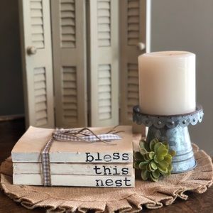Hand stamped books - bless this nest